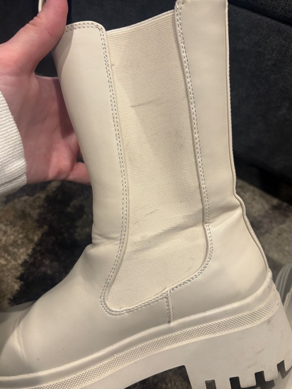 Primark Platform Chelsea Lug-Sole Boot in Cream size 6 used - Picture 10 of 13